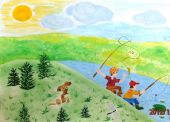 Рисунок "С другом на рыбалке", Миргалина Зарина