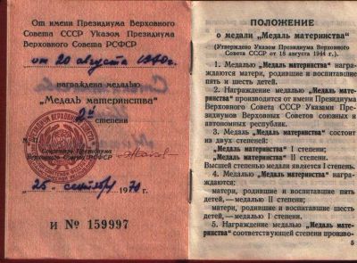 Медаль материнства